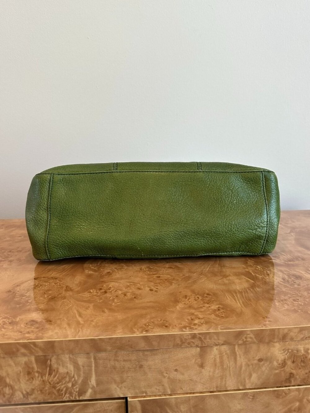 Cole Haan Green Pebbled Leather Satchel Turnlock Top Handle Bag Classic - Picture 7 of 9